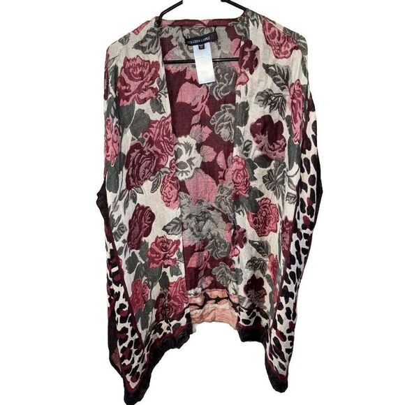 Colleen Lopez Jackets & Blazers - Colleen Lopez Floral Fringe Animal Print Shawl Wrap Scarf Boho Chic Hippy M L